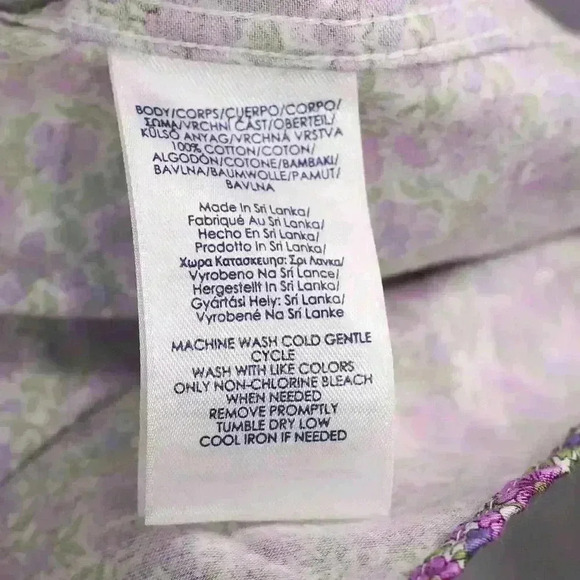 Women's Chaps 100% Cotton No Iron 1X purple floral contrasting cuffs button down - Picture 11 of 13